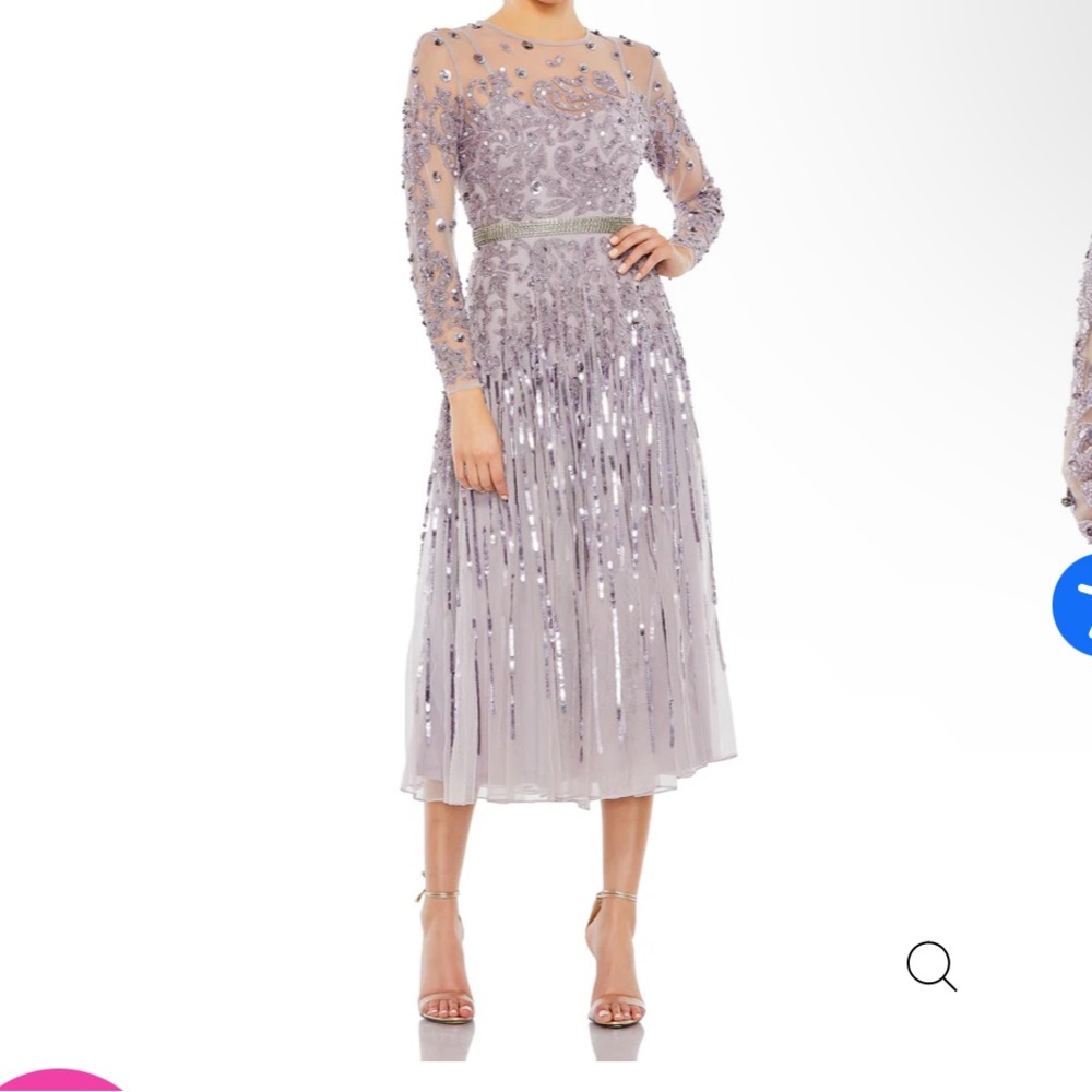 Mac Duggal Lavendar Lace Mesh Sleeve Gown
